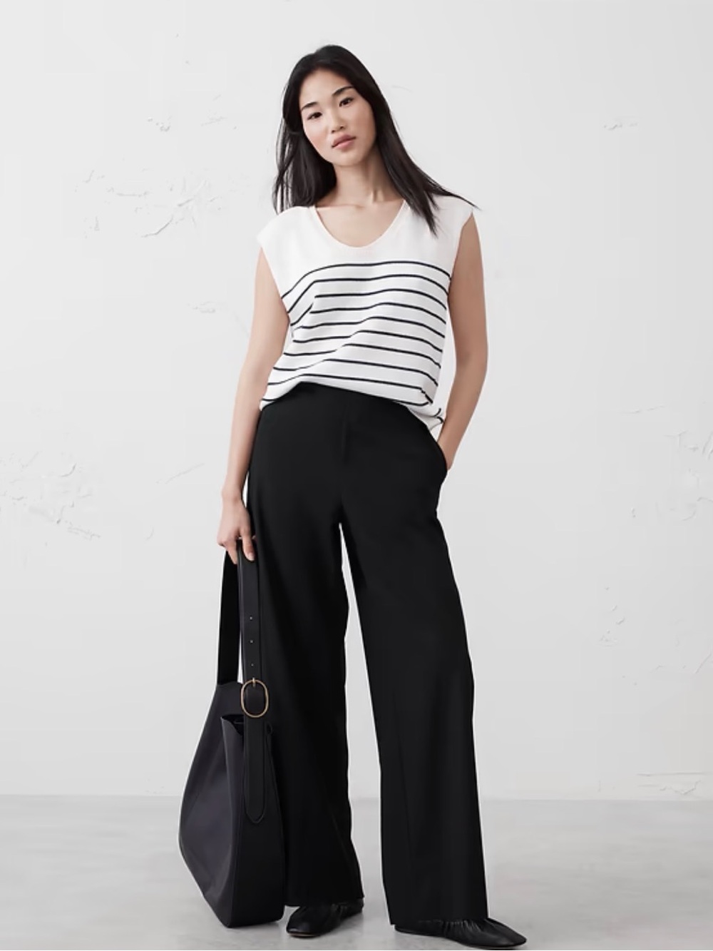 Banana Republic Black Hayden Wide-Leg High-Rise Trousers